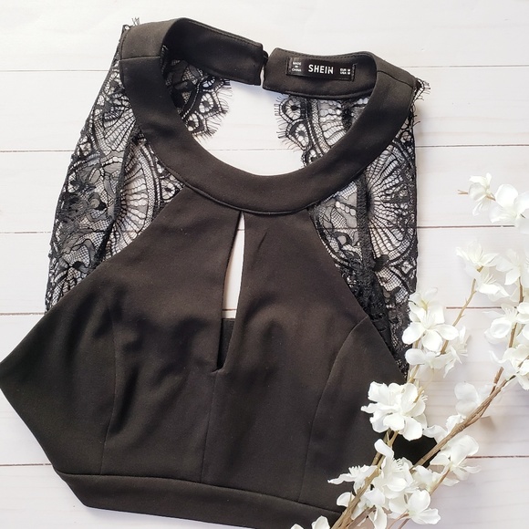 SHEIN Tops - SHEIN Lacy Black Crop Top Medium